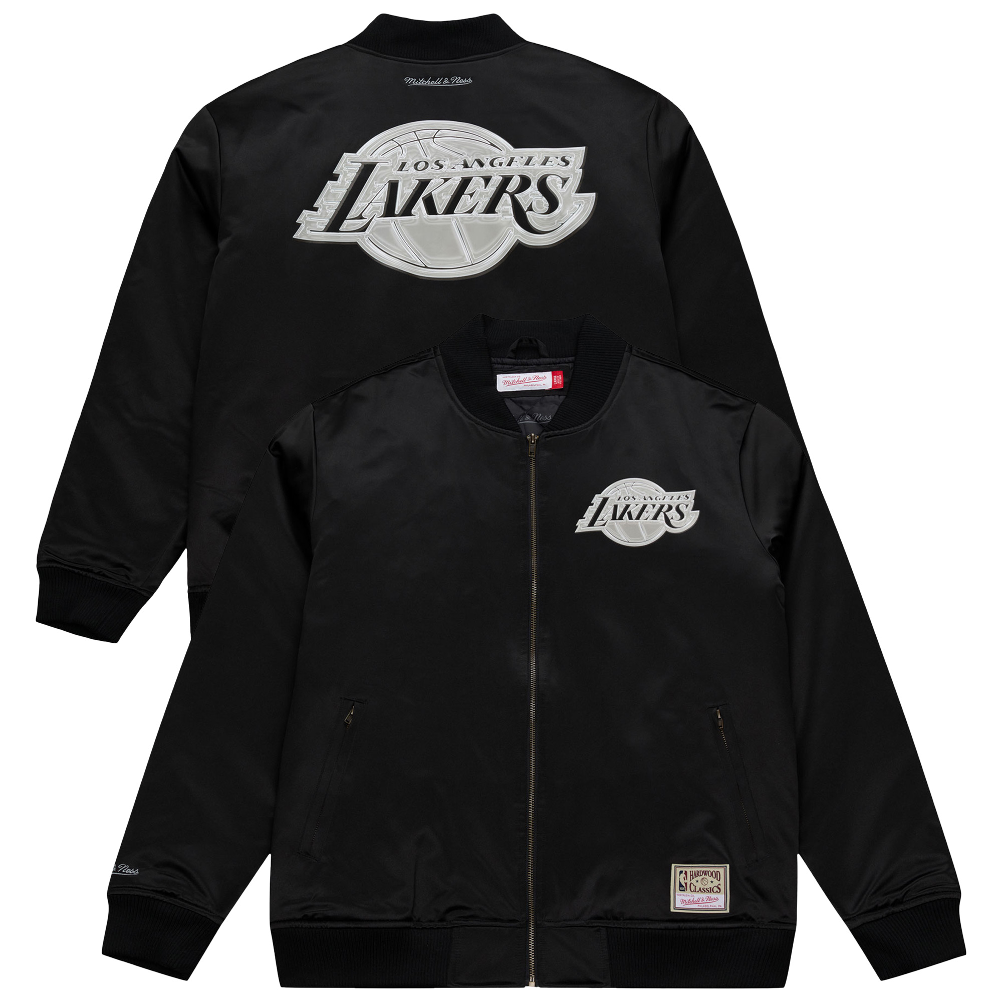 Mitchell & Ness Men's Black Los Angeles Lakers Chrome Satin Bomber Full-Zip Jacket - Black