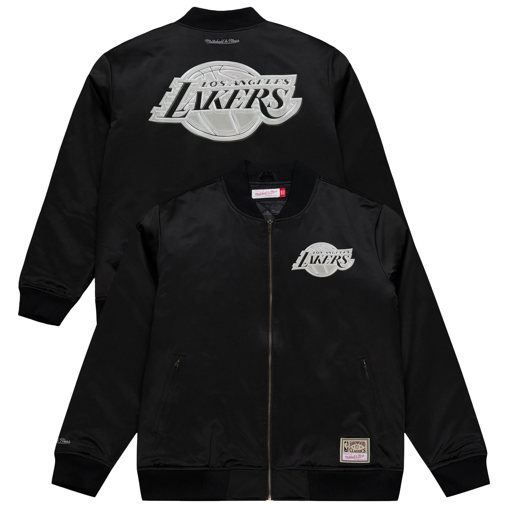 Mitchell & Ness Men's Black Los Angeles Lakers Chrome Satin Bomber Full-Zip Jacket - Black