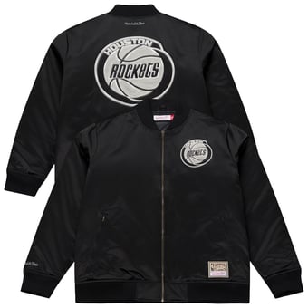 Men's Mitchell & Ness Black Houston Rockets Chrome Satin Bomber Full-Zip Jacket
