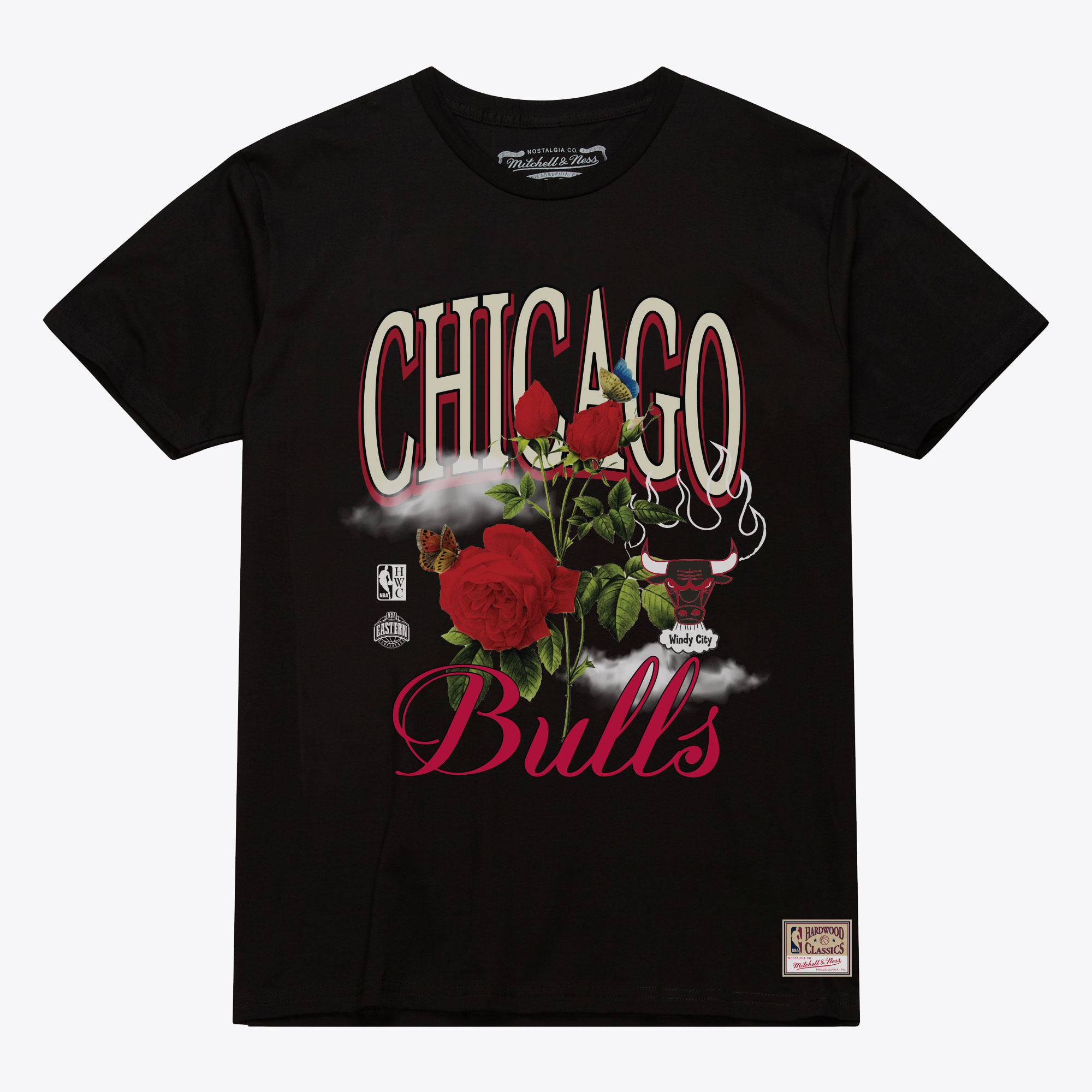 Unisex Mitchell & Ness Black Chicago Bulls Floral Graphic T-Shirt