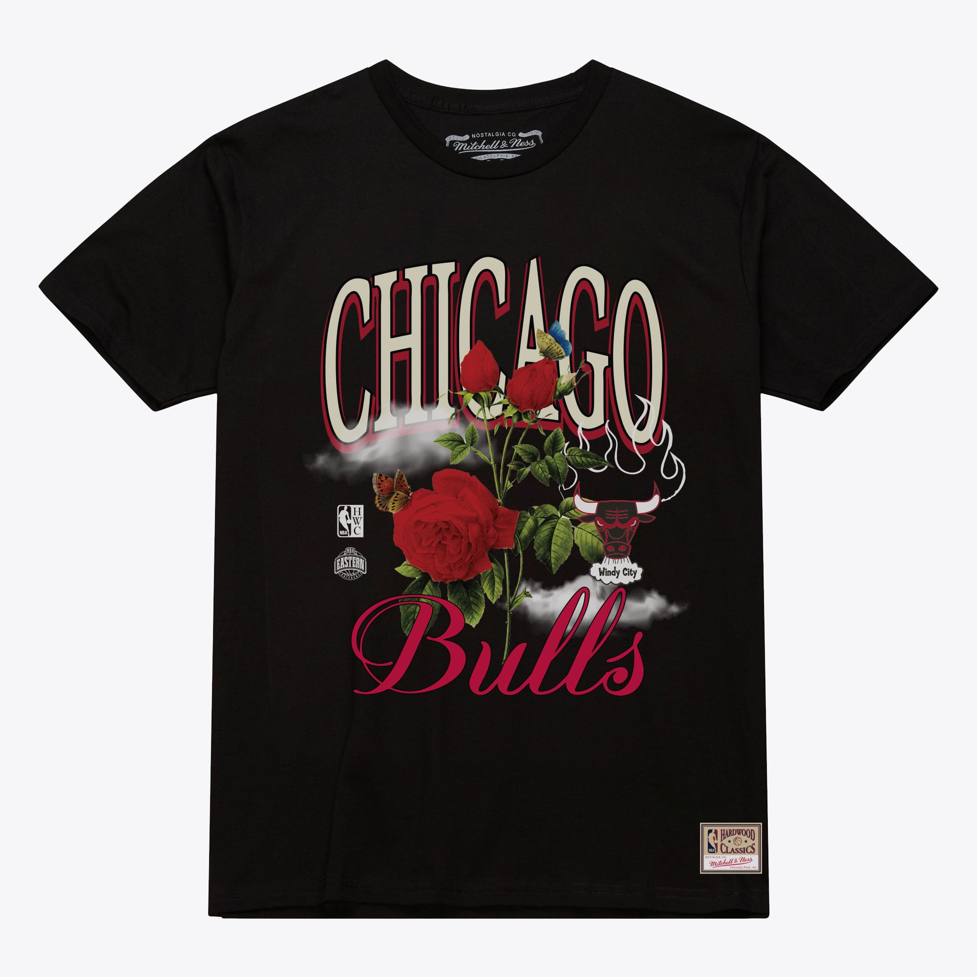 Unisex Mitchell & Ness Black Chicago Bulls Floral Graphic T-Shirt