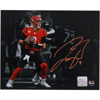 Joe Burrow Cincinnati Bengals Autographed 8" x 10" Orange Jersey Standing In The Pocket Spotlight Photograph