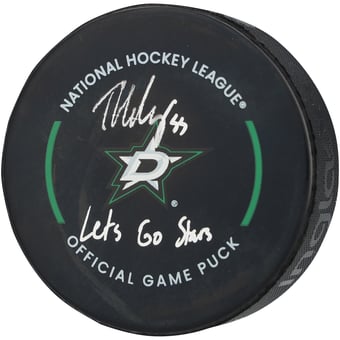 Thomas Harley Dallas Stars Autographed Official Game Puck with "Lets Go Stars" Inscription
