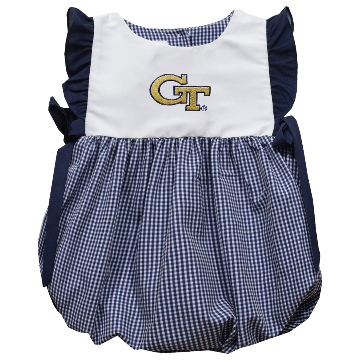 Girls Infant Vive La Fete Navy Georgia Tech Yellow Jackets Gingham Puffy Bubble Dress