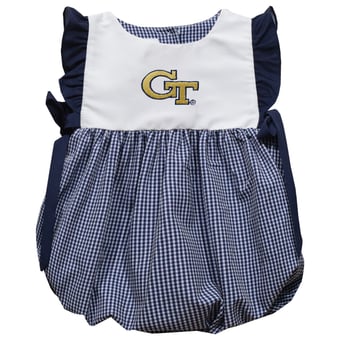 Girls Infant Vive La Fete Navy Georgia Tech Yellow Jackets Gingham Puffy Bubble Dress