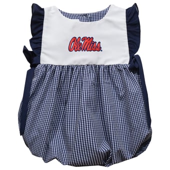 Girls Infant Vive La Fete Navy Ole Miss Rebels Gingham Puffy Bubble Dress