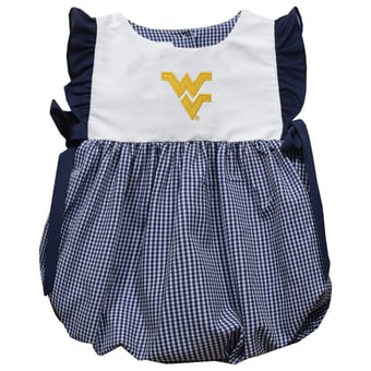 Girls Infant Vive La Fete Navy West Virginia Mountaineers Gingham Puffy Bubble Dress