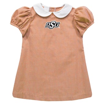 Girls Infant Vive La Fete Orange Oklahoma State Cowboys Gingham Puffy A-Line Dress
