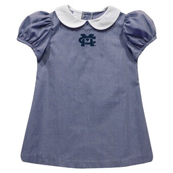 Girls Infant Vive La Fete Navy Mississippi College Choctaws Gingham Puffy A-Line Dress