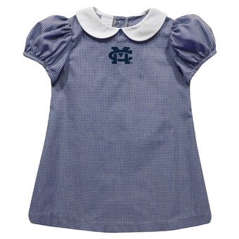 Girls Infant Vive La Fete Navy Mississippi College Choctaws Gingham Puffy A-Line Dress