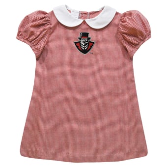 Girls Toddler Vive La Fete Red Austin Peay State Governors Gingham Puffy A-Line Dress