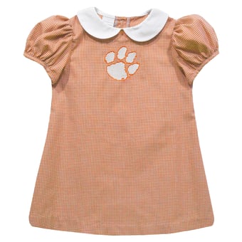 Girls Toddler Vive La Fete Orange Clemson Tigers Gingham Puffy A-Line Dress