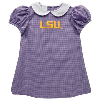 Girls Toddler Vive La Fete Purple LSU Tigers Gingham Puffy A-Line Dress