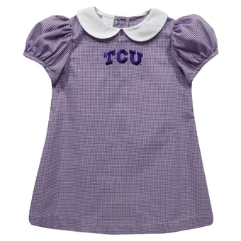 Girls Toddler Vive La Fete Purple TCU Horned Frogs Gingham Puffy A-Line Dress