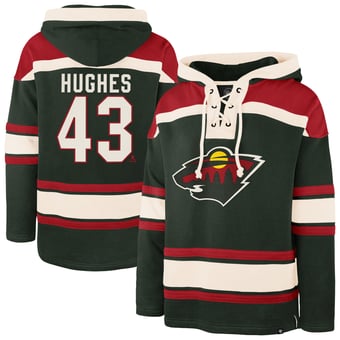 Men's '47 Quinn Hughes Green Minnesota Wild Player Name & Number Lacer Hoodie