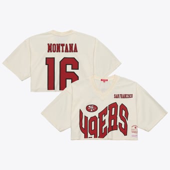 Women's Mitchell & Ness Joe Montana Cream San Francisco 49ers Retired Player Cropped Fashion Jersey