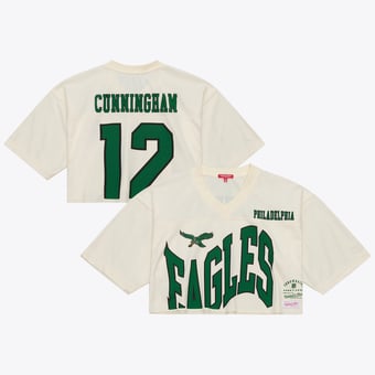Women's Mitchell & Ness Randall Cunningham Cream Philadelphia Eagles Retired Player Cropped Fashion Jersey