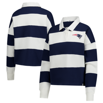 Women's '47  Navy/White New England Patriots Clubhouse Hall Raven Rugby Long Sleeve T-Shirt