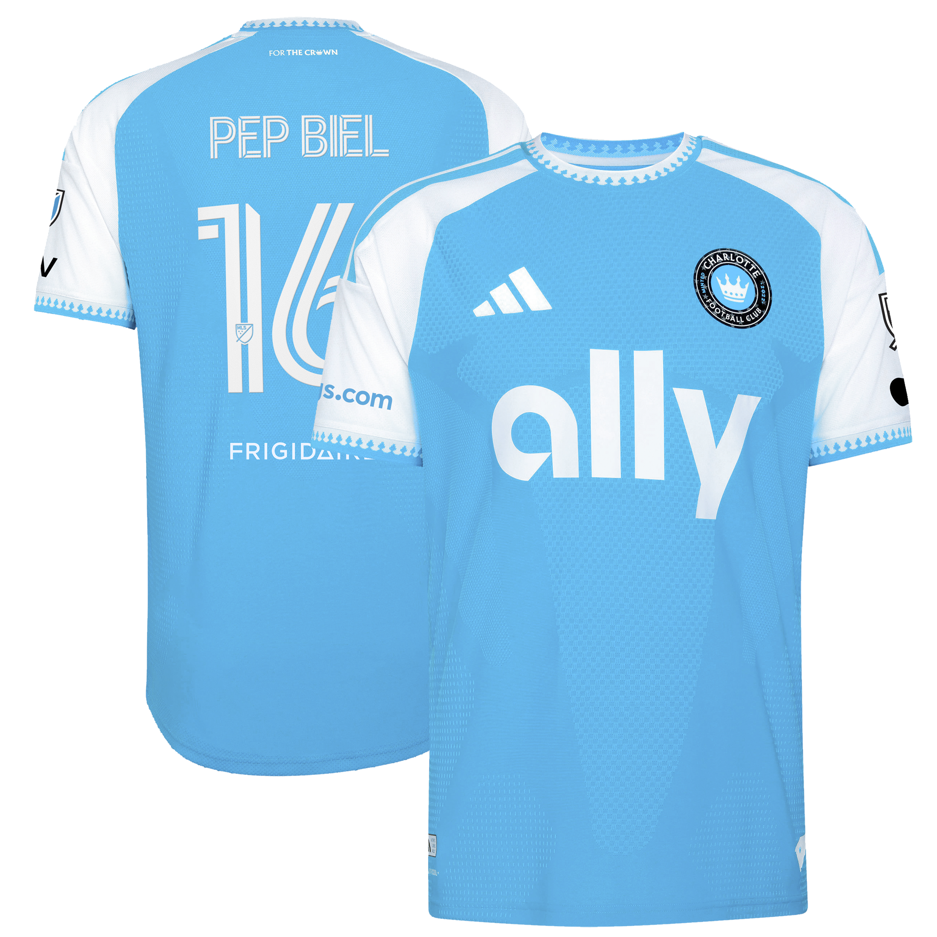 Men's adidas Pep Biel Blue Charlotte FC 2026 Carolina Kit: Crowns Up On-Field Authentic Patch Jersey