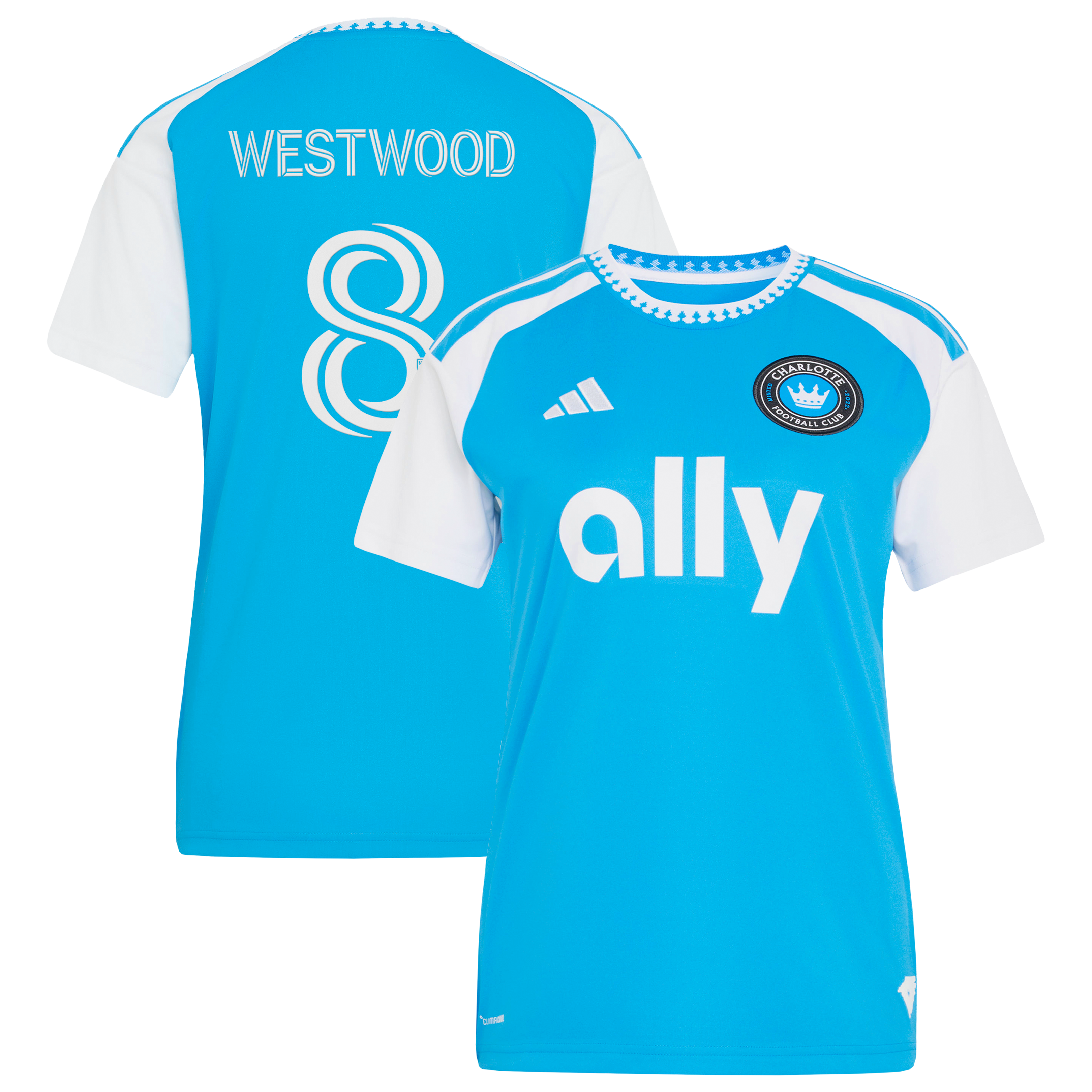 Women's adidas Ashley Westwood Blue Charlotte FC 2026 Carolina Kit: Crowns Up Replica Jersey