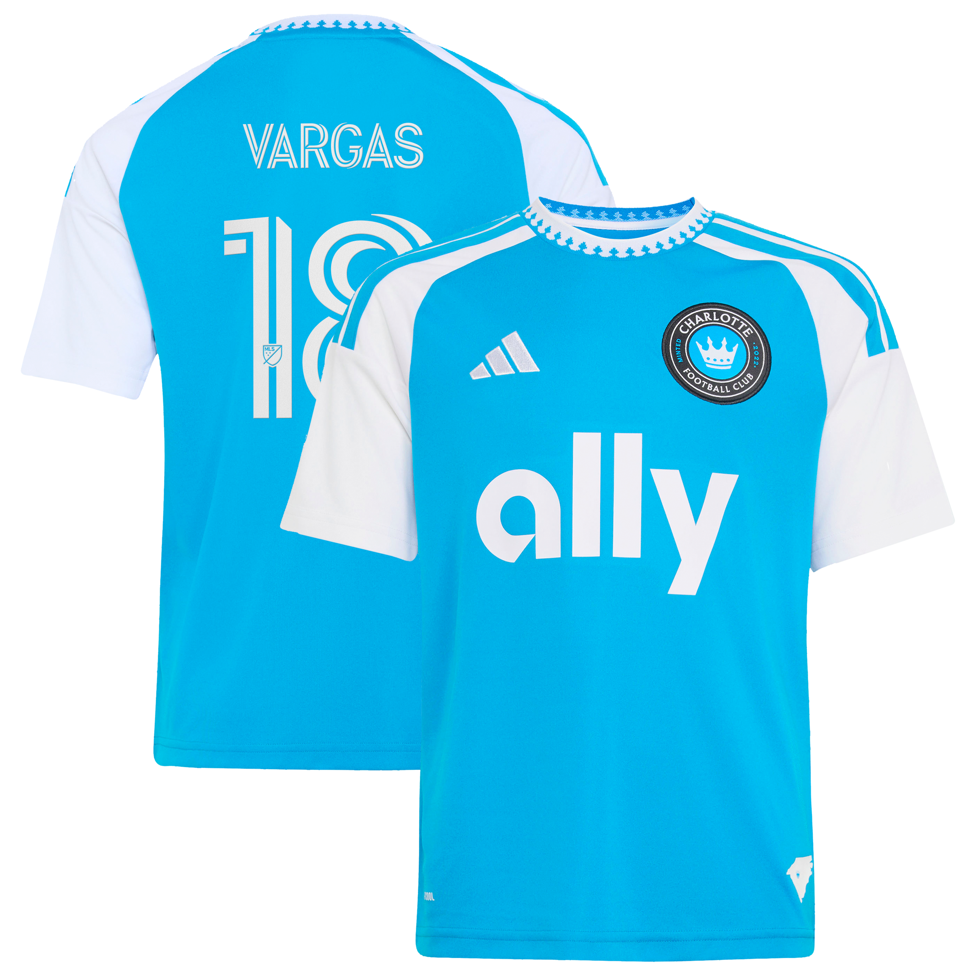 Youth adidas Kerwin Vargas Blue Charlotte FC 2026 Carolina Kit: Crowns Up Replica Jersey