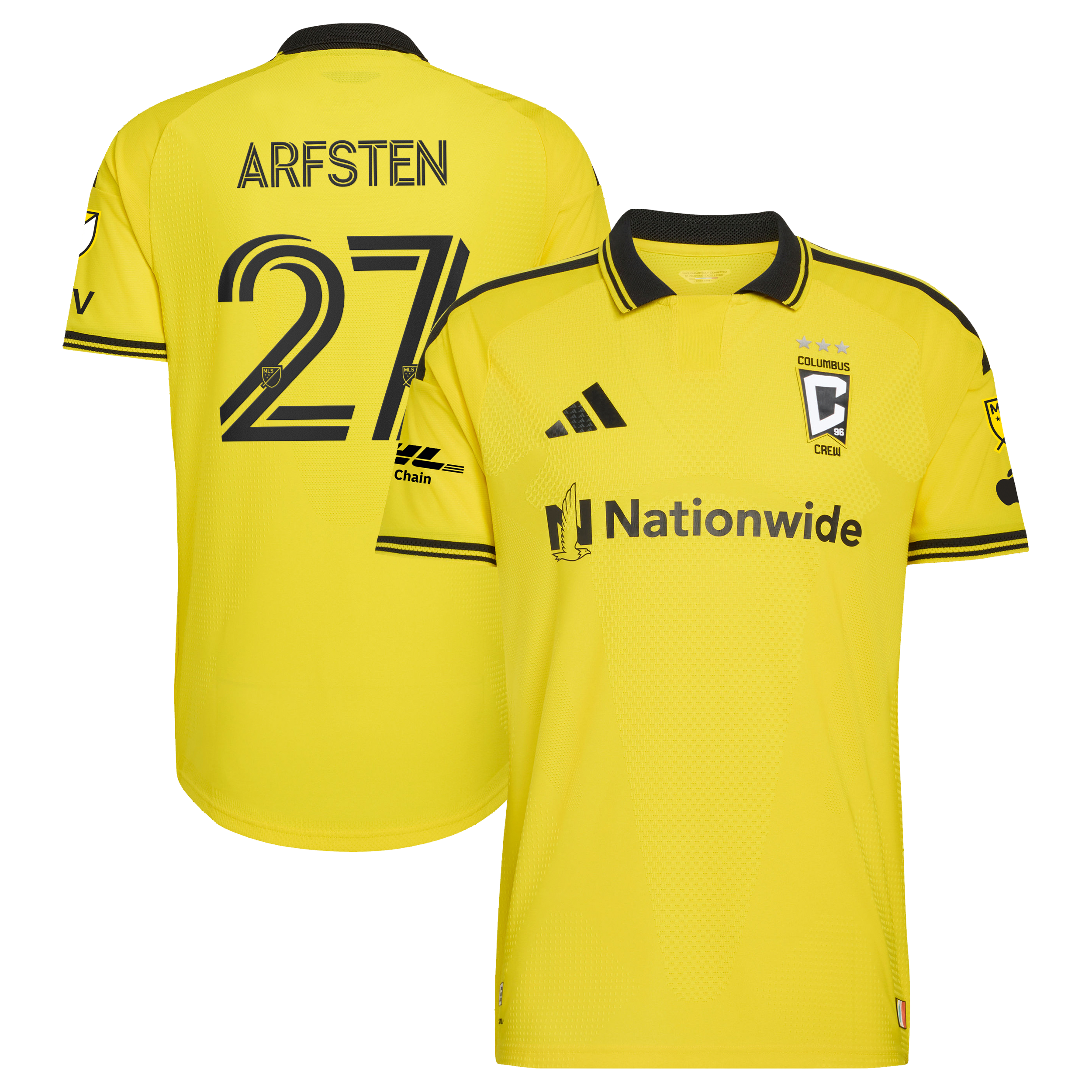 Men's adidas Maximilian Arfsten Yellow Columbus Crew 2026 The Crafted for Excellence Kit On-Field Authentic Patch Jersey