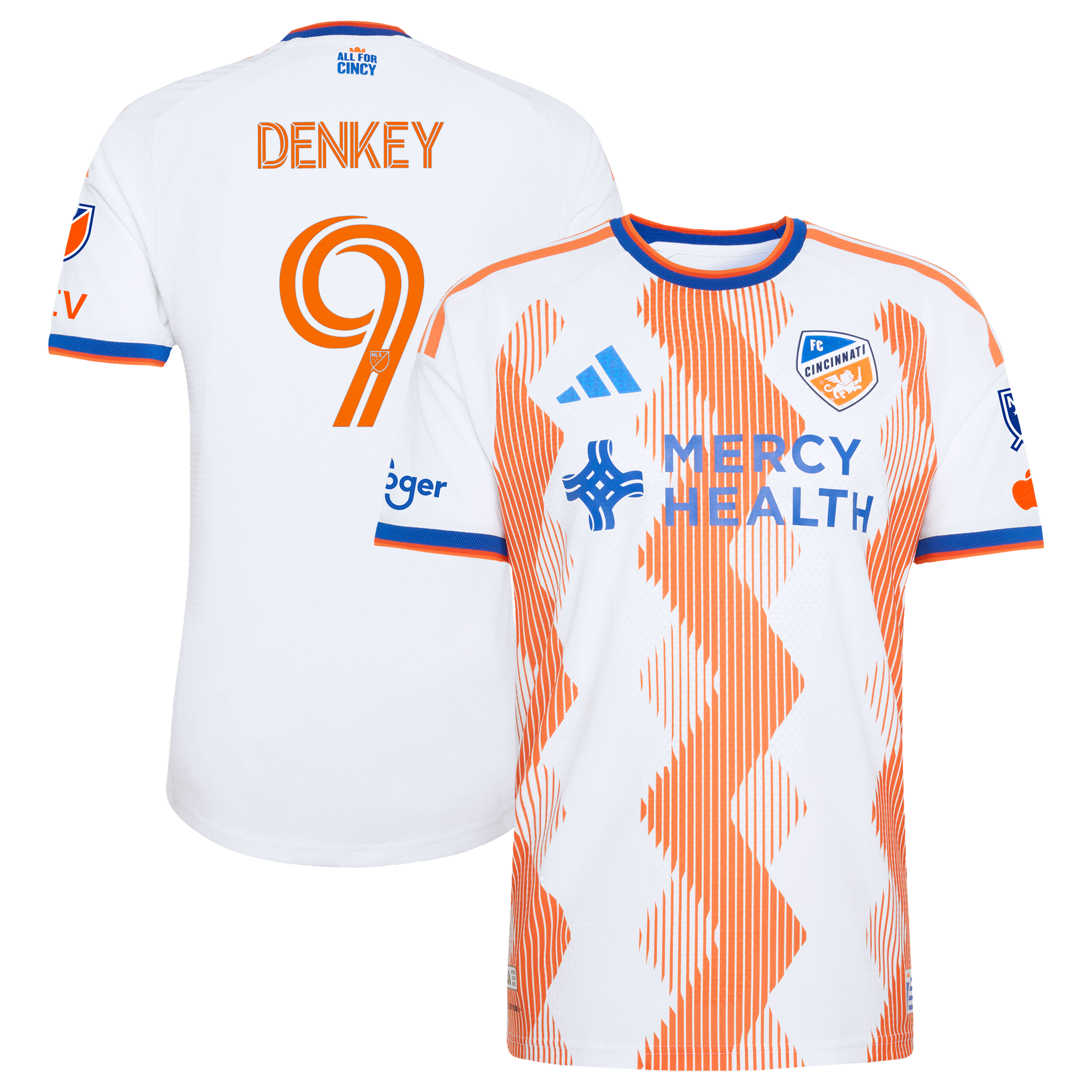 Men's adidas Kévin Denkey White FC Cincinnati 2026 The Seven Hills Kit On-Field Authentic Patch Jersey