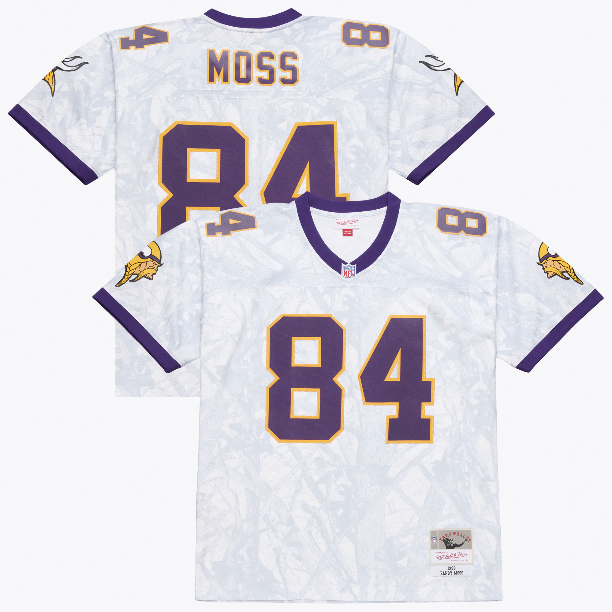 Men's Mitchell & Ness Randy Moss White Minnesota Vikings 1998 Ghosted Retired Player Jersey