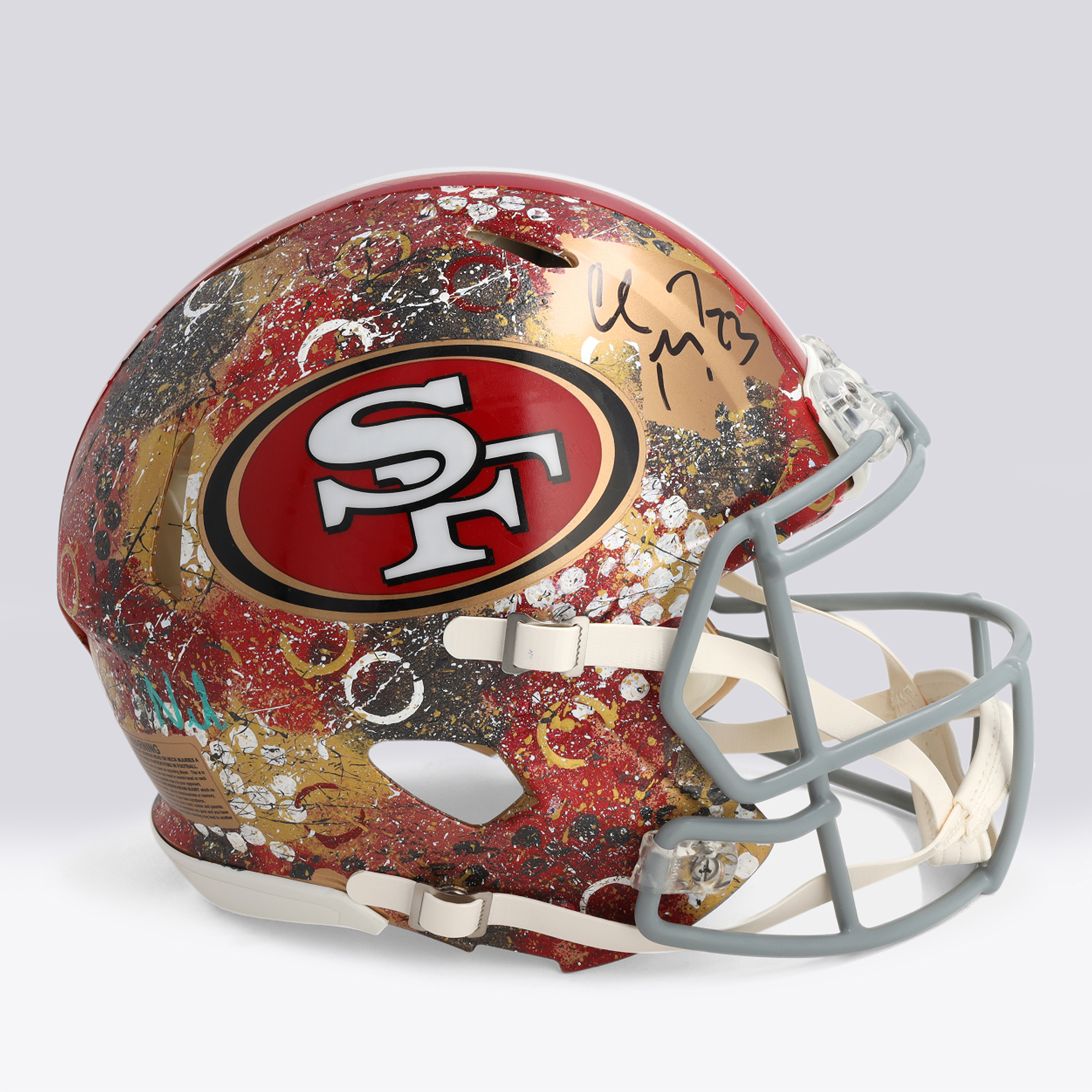 Christian McCaffrey San Francisco 49ers Autographed Riddell Speed Authentic Helmet - Art by Nel Shaffer - WN55916530