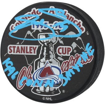 "Joe Sakic Colorado Avalanche Autographed 1996 Stanley Cup Champions Hockey Puck with ""1996 Conn Smythe"" Inscription"