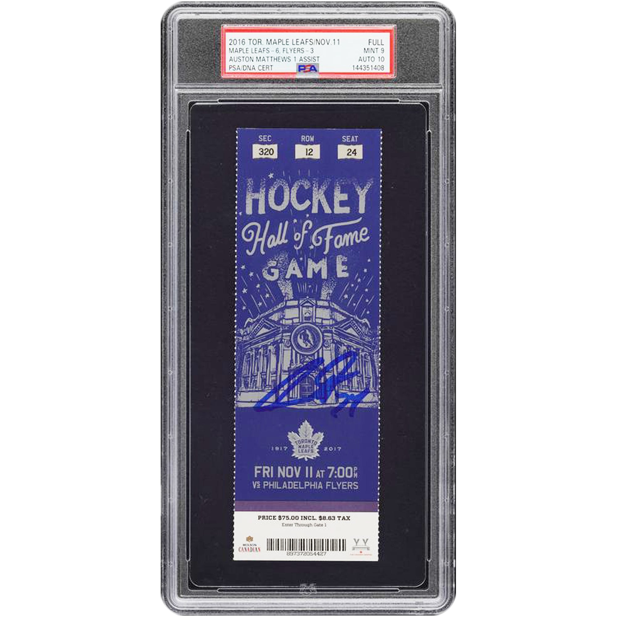 Auston Matthews Toronto Maple Leafs Autographed Rookie Season PSA Authenticated 9/10 Ticket from November 11, 2016