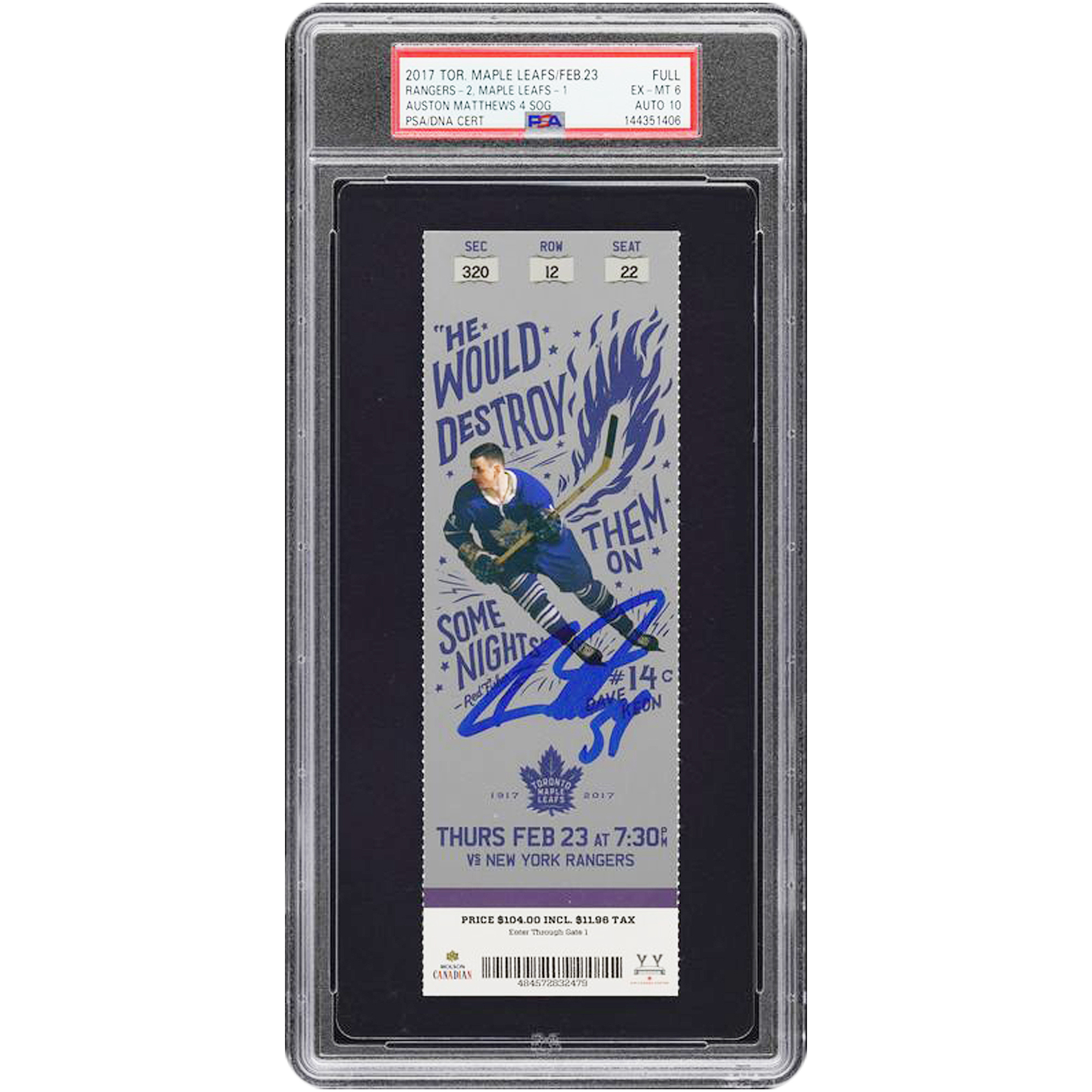 Auston Matthews Toronto Maple Leafs Autographed Rookie Season PSA Authenticated 6/10 Ticket from February 23, 2017