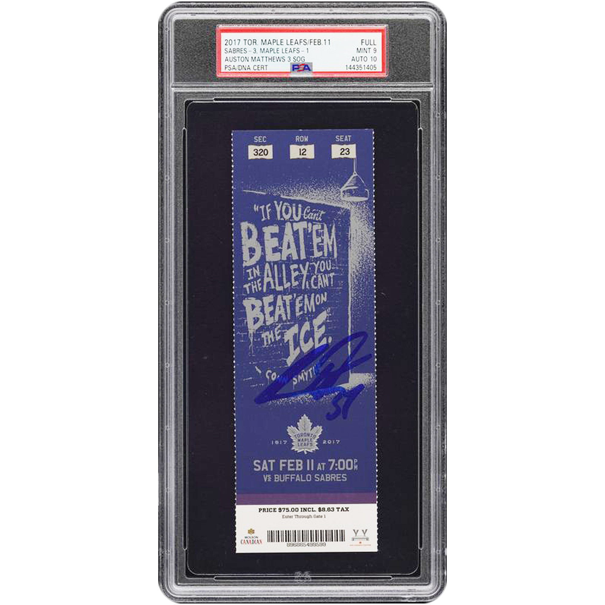 Auston Matthews Toronto Maple Leafs Autographed Rookie Season PSA Authenticated 9/10 Ticket from February 11, 2017