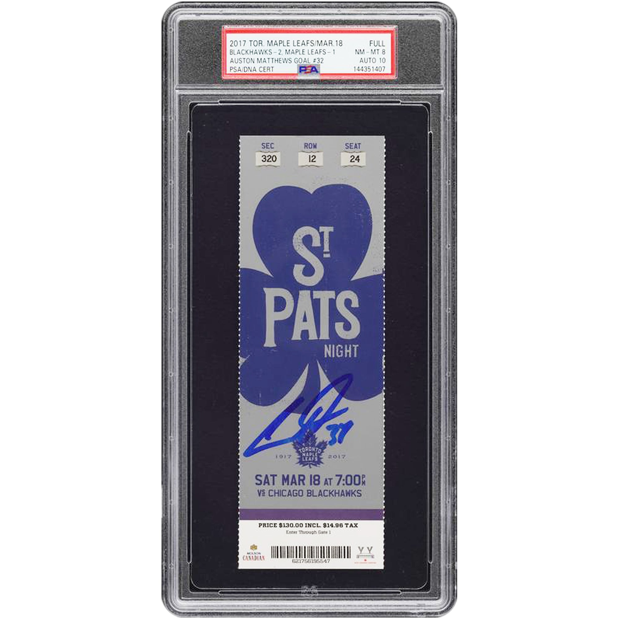 Auston Matthews Toronto Maple Leafs Autographed Rookie Season PSA Authenticated 8/10 Ticket from March 18, 2017