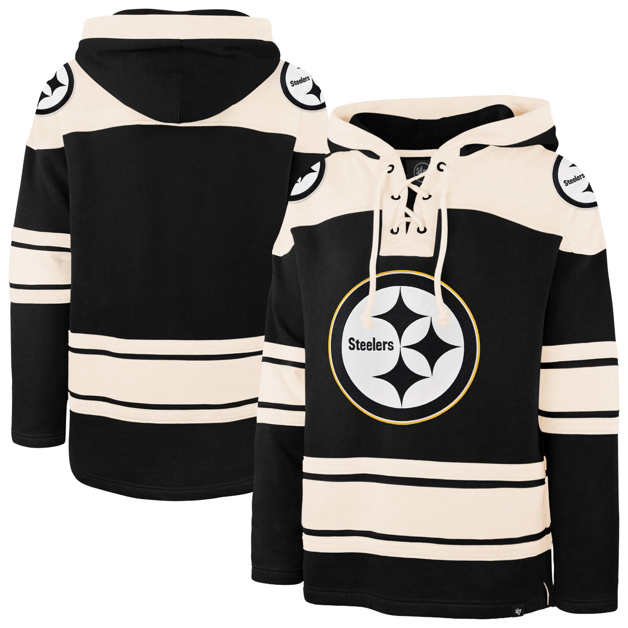 '47 Brand Men's Black Pittsburgh Steelers Superior Lacer Hoodie - Black