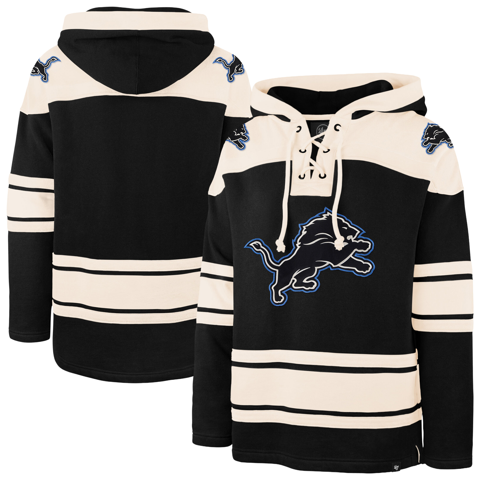 '47 Brand Men's Black Detroit Lions Superior Lacer Hoodie - Black