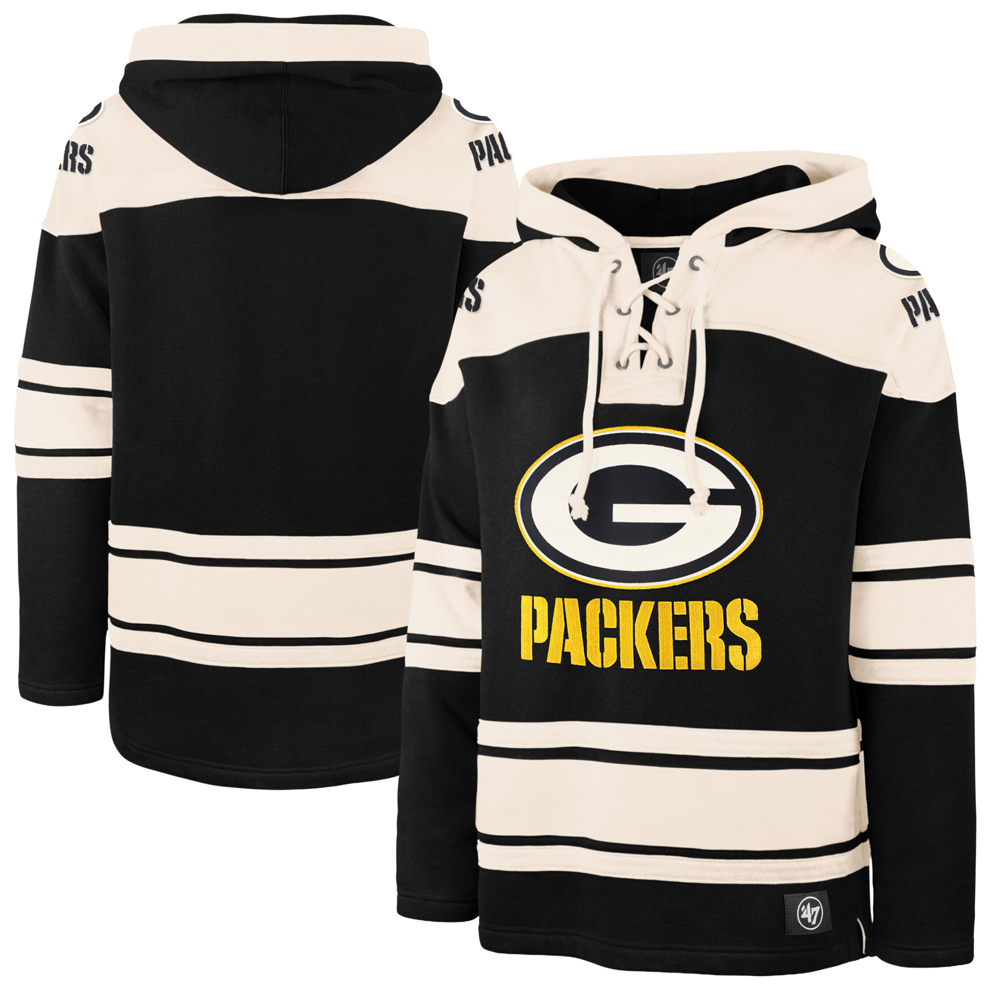 '47 Brand Men's Black Green Bay Packers Superior Lacer Hoodie - Black