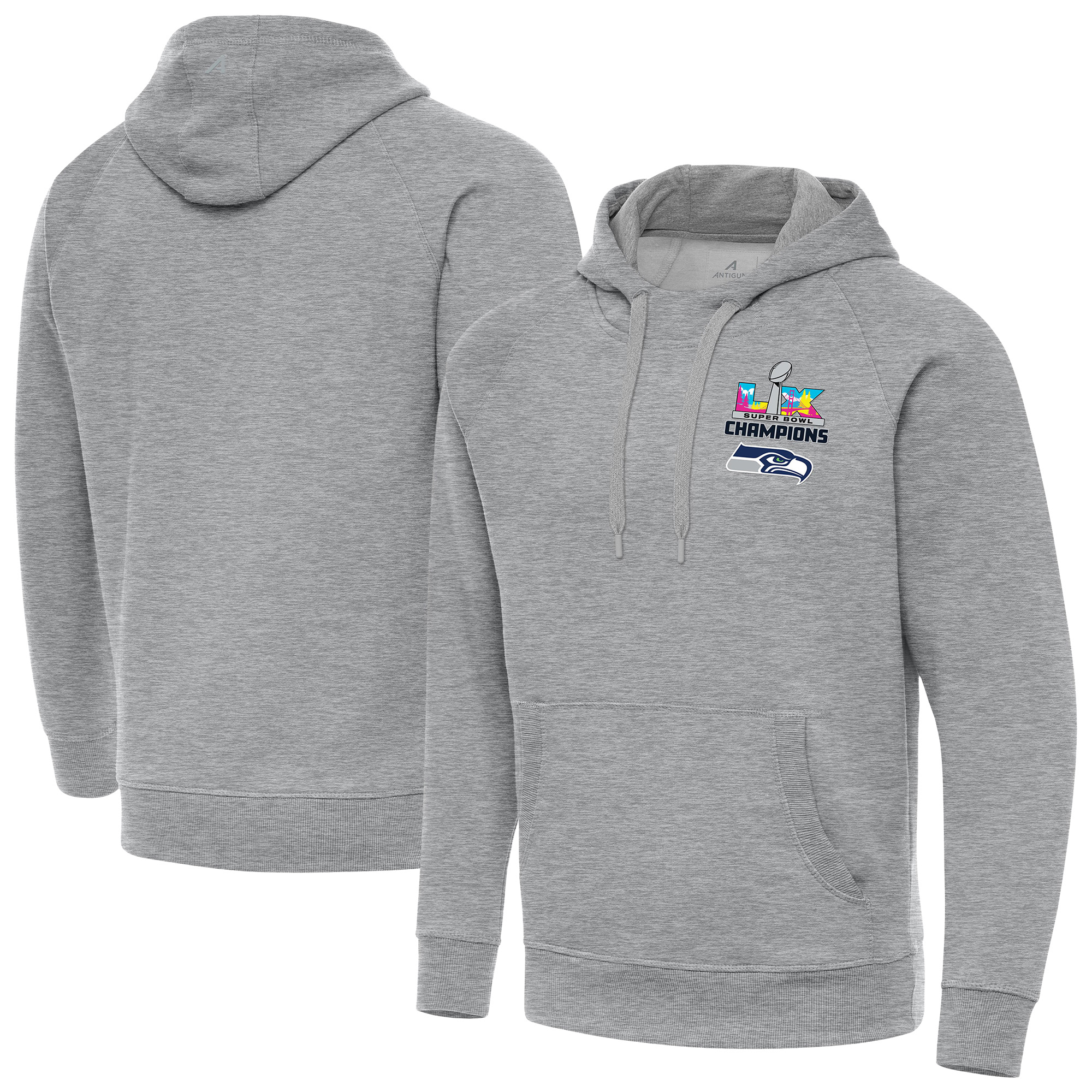 Men’s Antigua Heather Gray Seattle Seahawks Super Bowl LX Champions Victory Hoodie Men’s Antigua Heather Gray Seattle Seahawks Super Bowl LX Champions Victory Hoodie