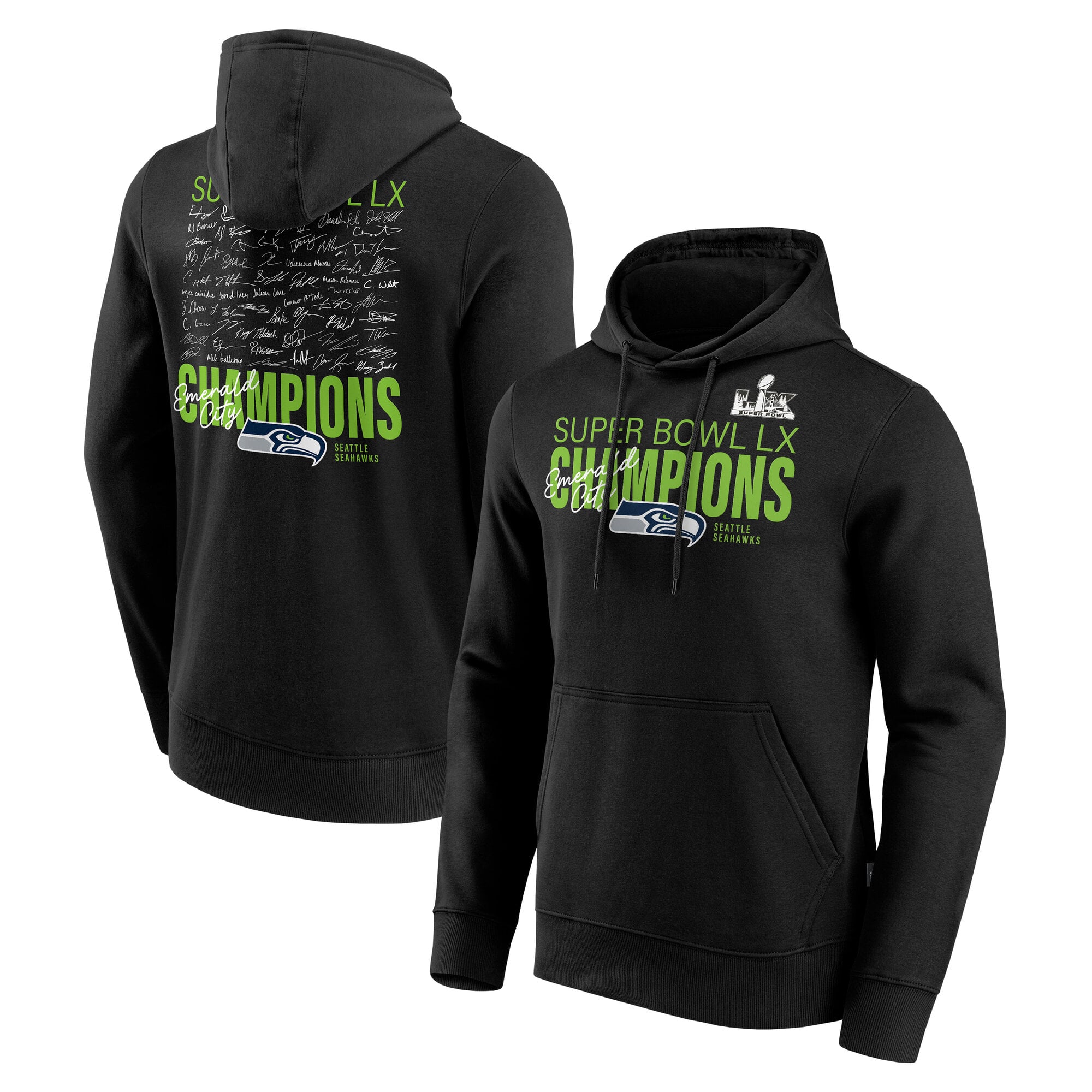 Sweat à capuche Seattle Seahawks LX Séance de dédicaces des champions du Super Bowl - Noir - Homme