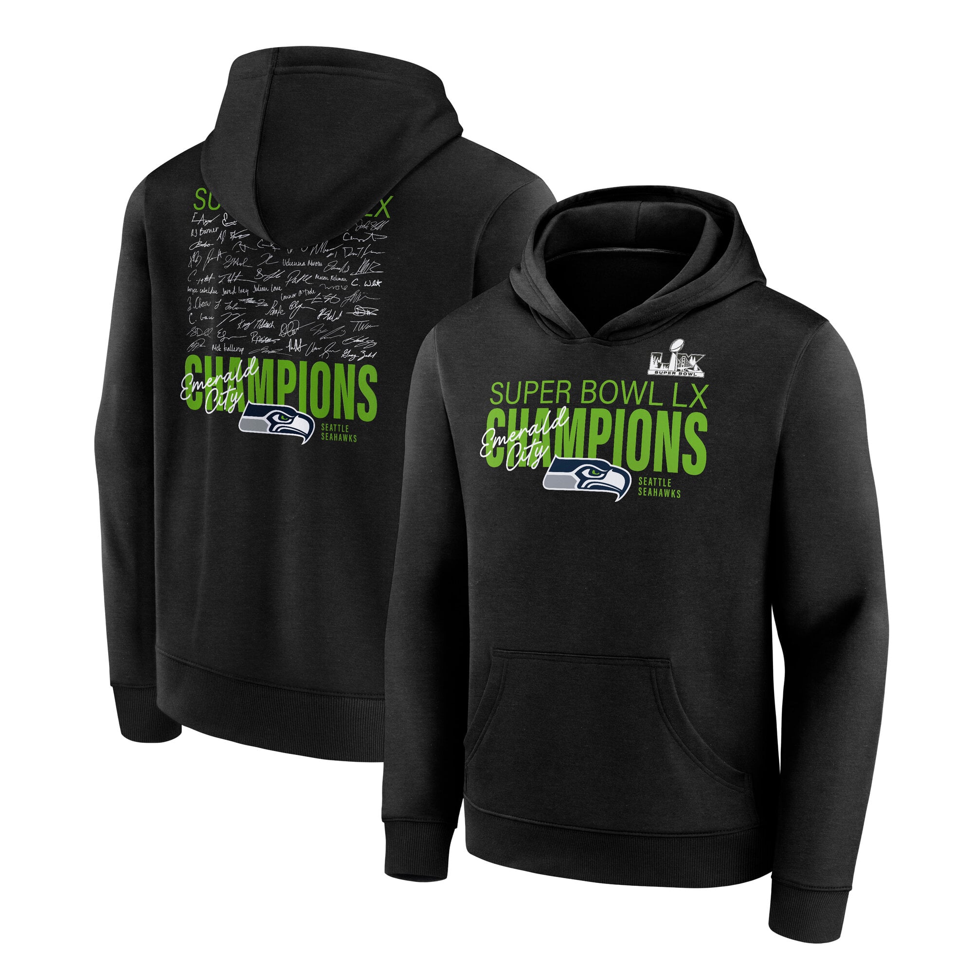 Sweat à capuche Seattle Seahawks LX Séance de dédicaces des champions du Super Bowl - Noir - Jeunes