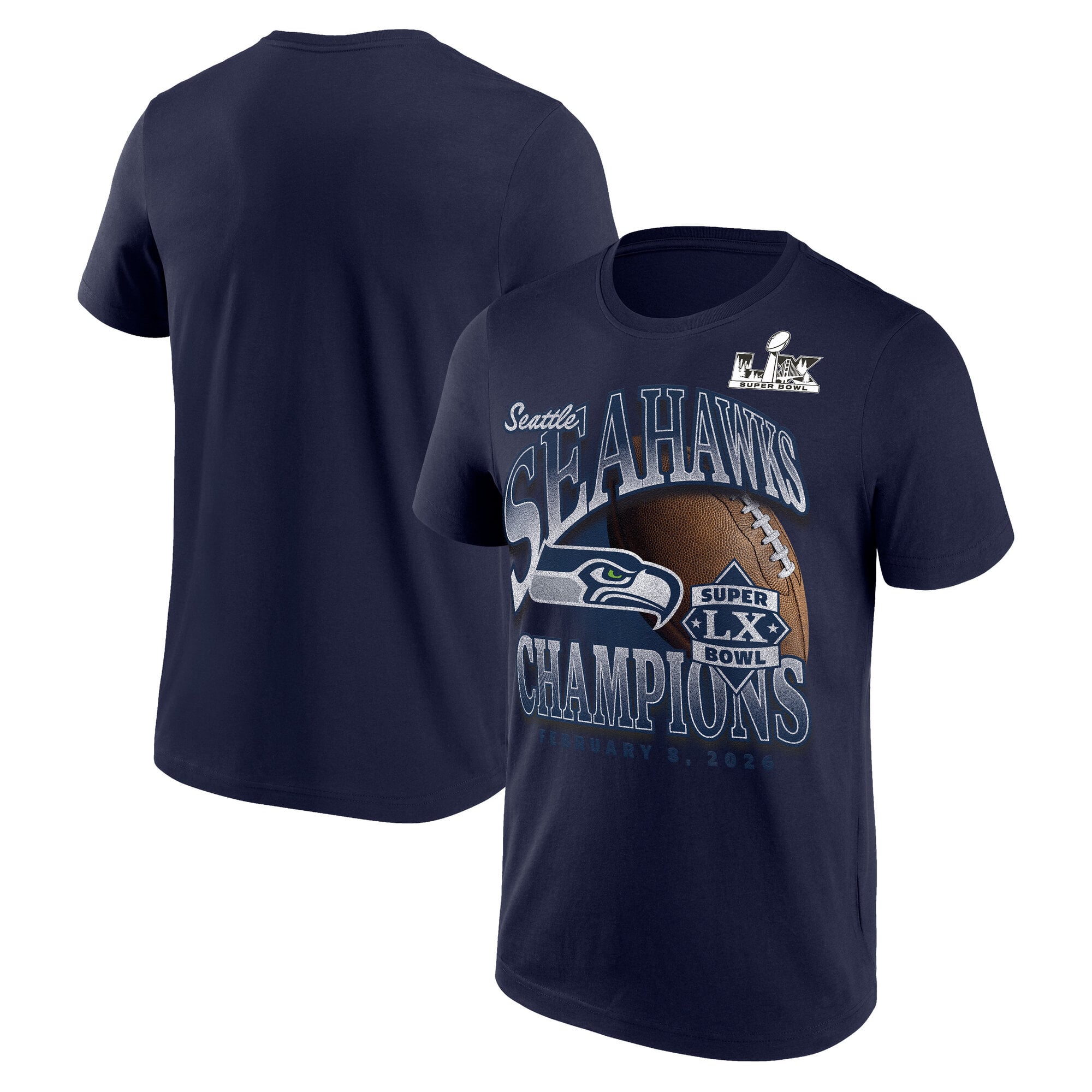 Seattle Seahawks LX Historic Win Super Bowl Champions T-Shirt - Navy - Mens