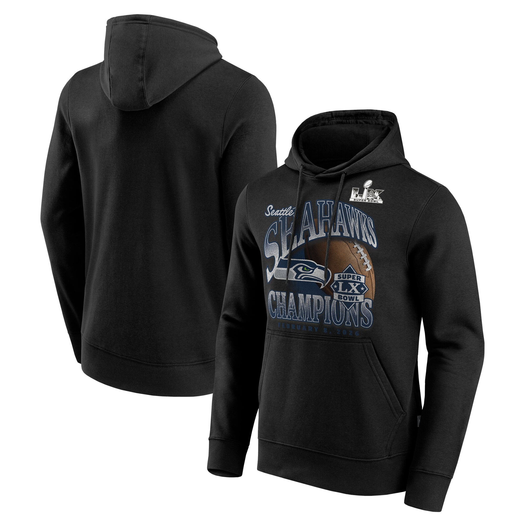 Sweat à capuche Seattle Seahawks LX Victoire Historique champions du Super Bowl - Noir - Homme