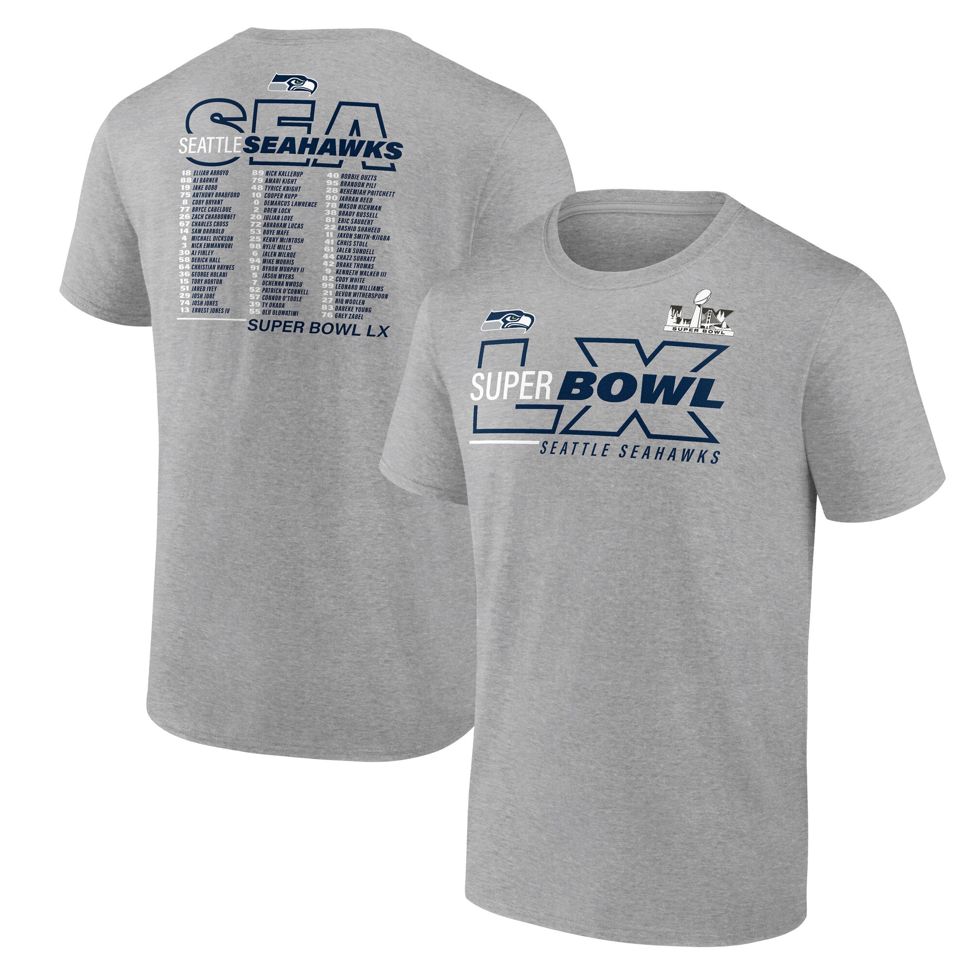 Seattle Seahawks LX Team Members Super Bowl Champions T-Shirt - Sports Grey - Mens