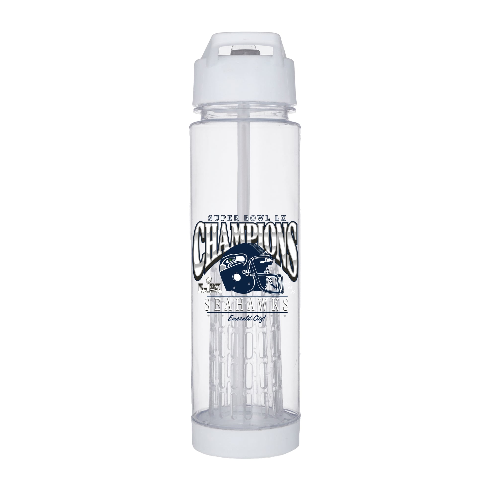 Seattle Seahawks Super Bowl LX Champions Clear Plastic 650ml Drink Bottle - White