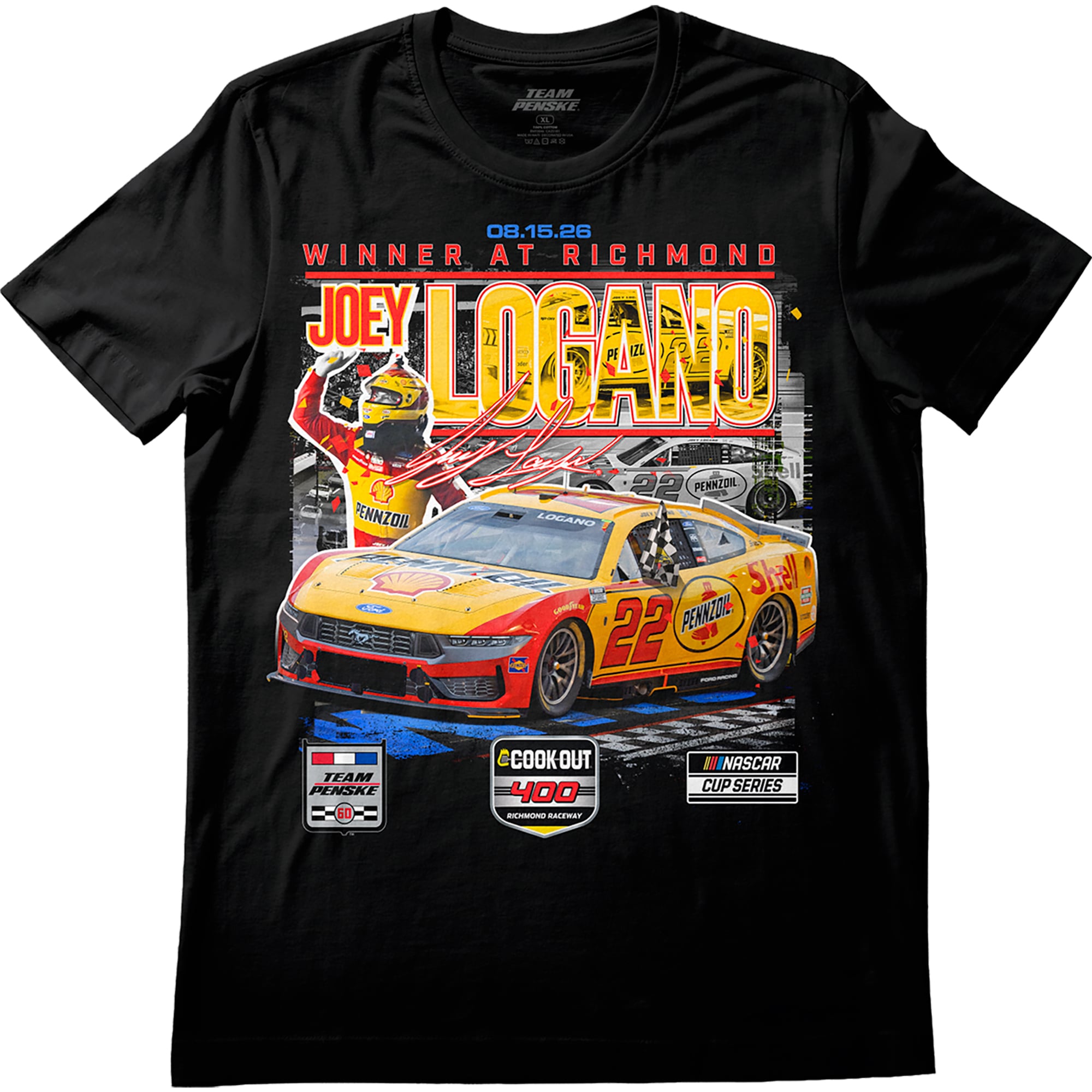Men's Classic Ink Black Joey Logano 2026 Cook Out 400 Race Winner T-Shirt