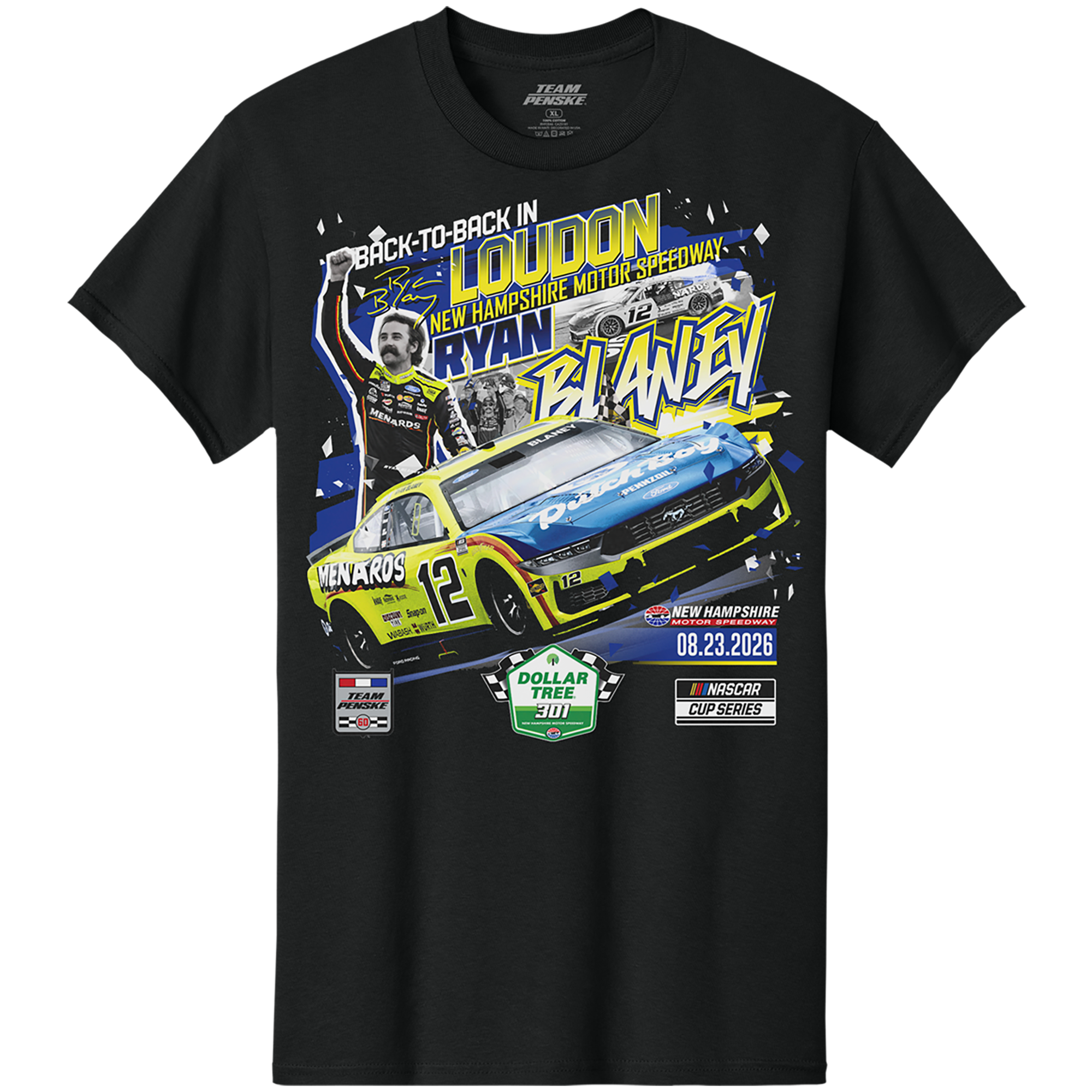 Men’s Classic Ink Black Ryan Blaney 2026 Dollar Tree 301 Race Winner T-Shirt Men’s Classic Ink Black Ryan Blaney 2026 Dollar Tree 301 Race Winner T-Shirt