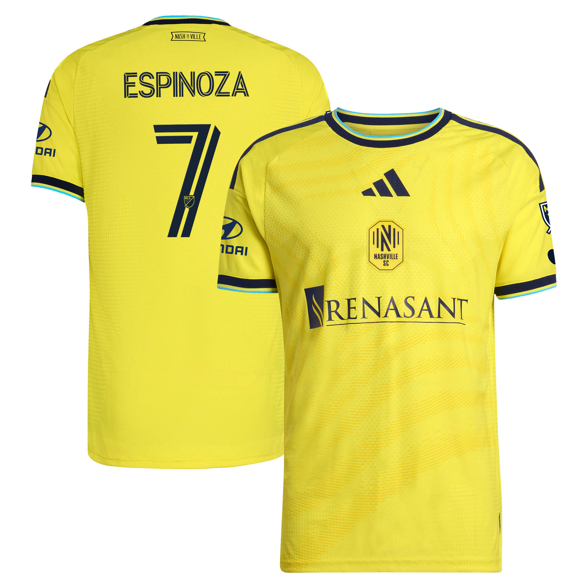 Men's adidas Cristian Espinoza Yellow Nashville SC 2026 The Reverb Kit On-Field Authentic Patch Jersey