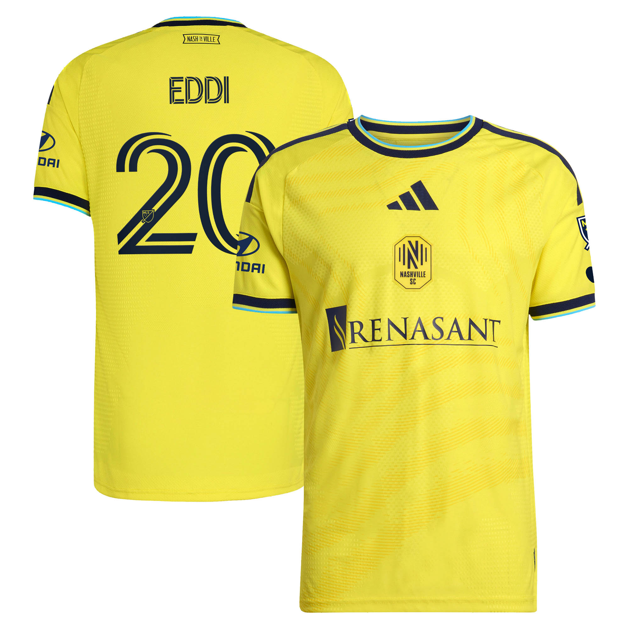 Men's adidas Edvard Tagseth Yellow Nashville SC 2026 The Reverb Kit On-Field Authentic Patch Jersey