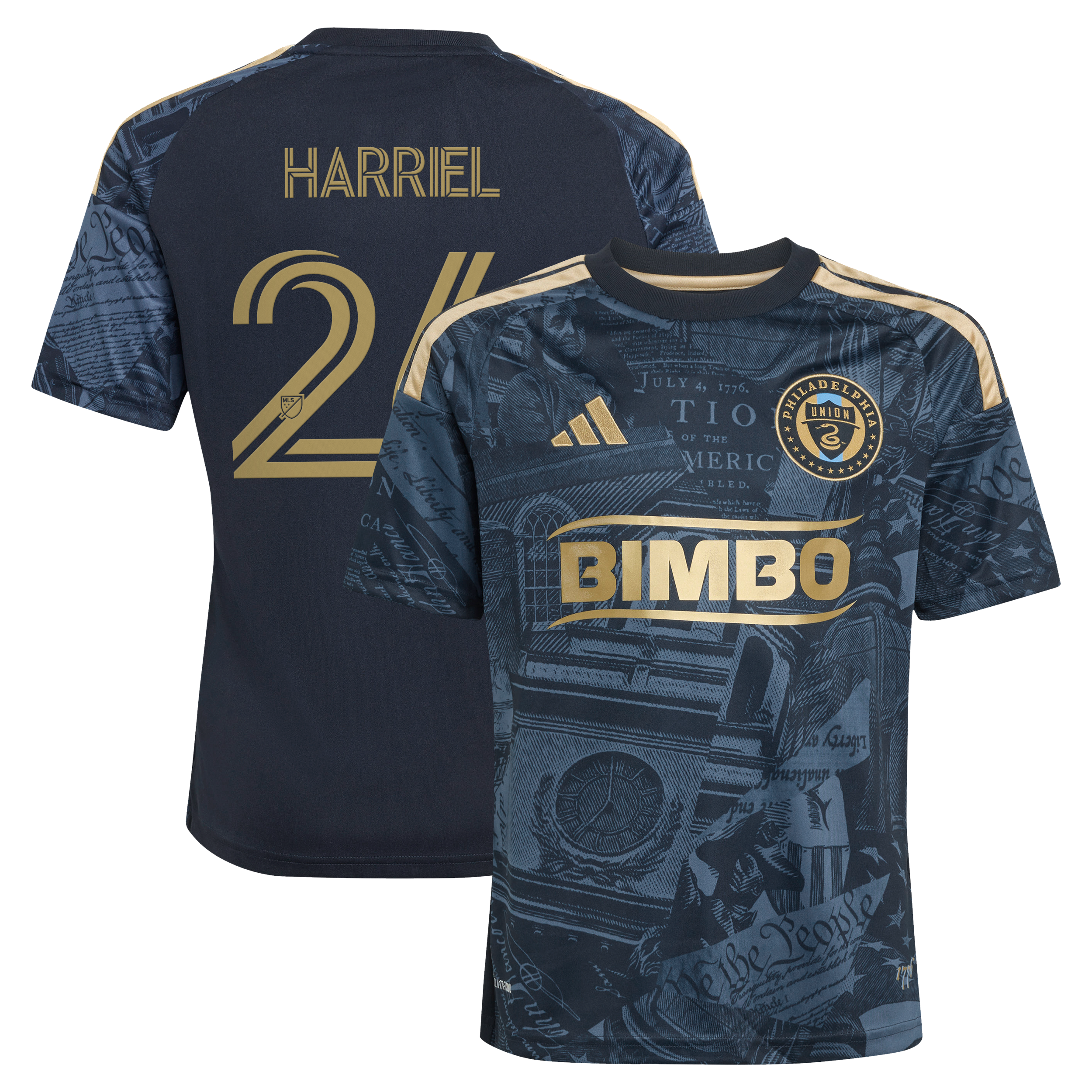 Youth adidas Nathan Harriel Navy Philadelphia Union 2026 1776 Kit Replica Jersey