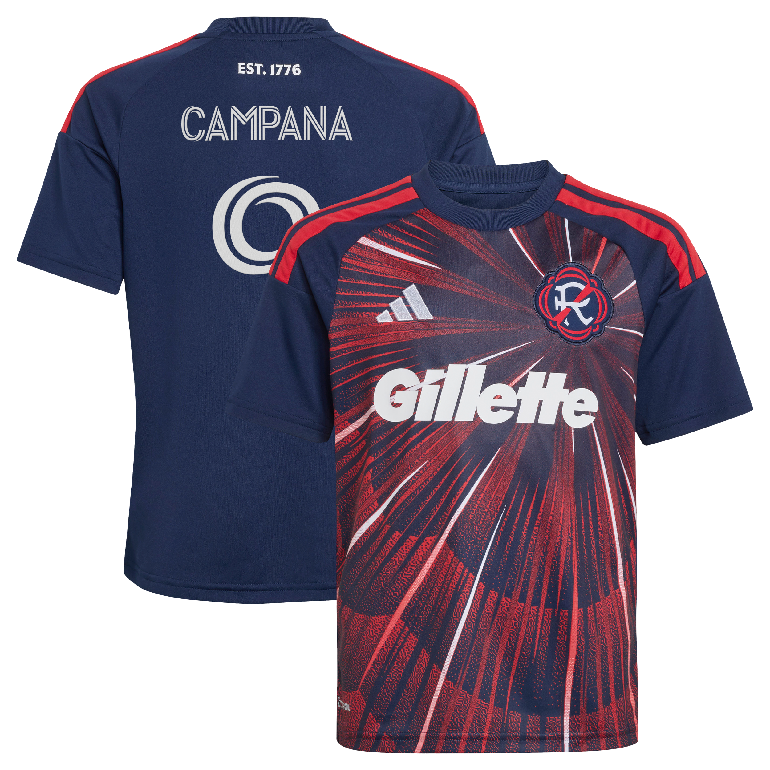 Youth adidas Leonardo Campana Blue New England Revolution 2026 Independence Day Replica Jersey